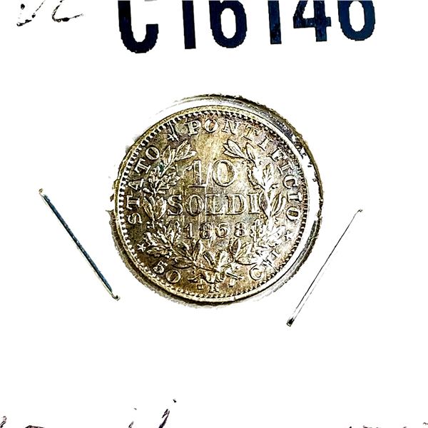 1863-R Silver Papal States 10 Soldi AU
