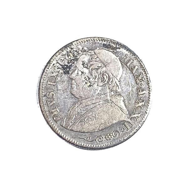 1867-R Silver Papal States 10 Soldi XF