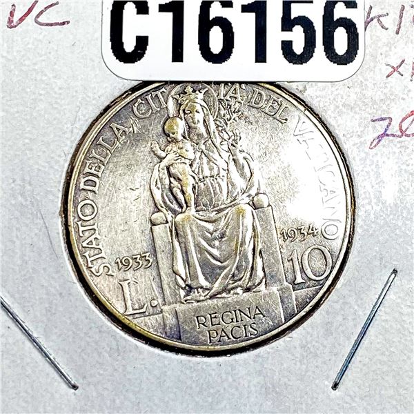 1934-R Silver Vatican City 10 Lira VF