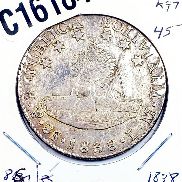 1838 Silver Bolivia 8 Soles AU