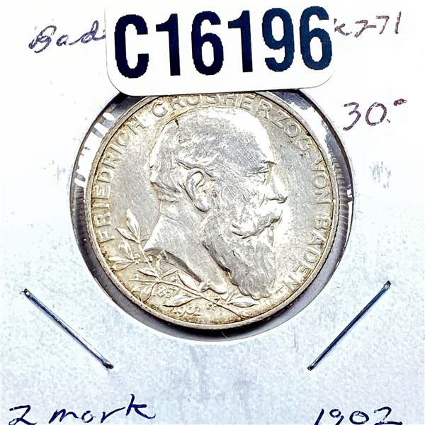1902 Silver Baden 2 Mark AU
