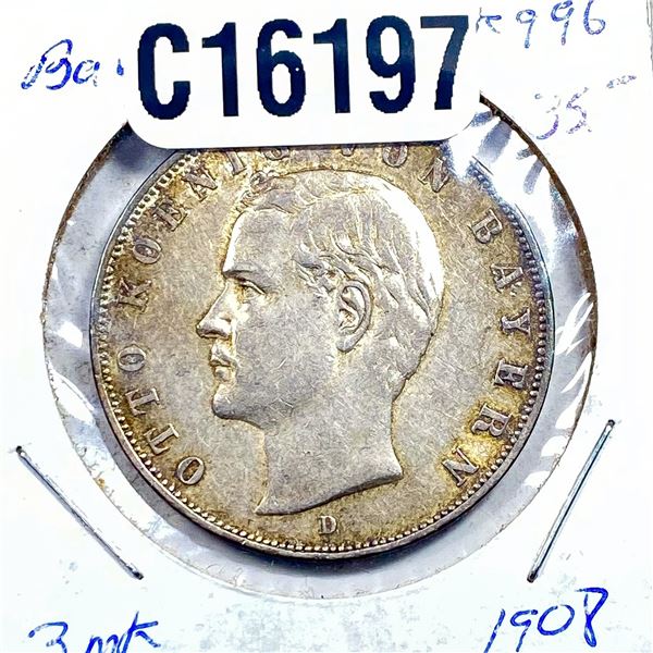 1908 Silver Bavaria 3 Mark AU