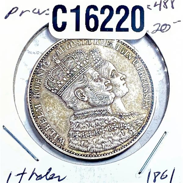 1861 Silver Prussia 1 Thaler AU+