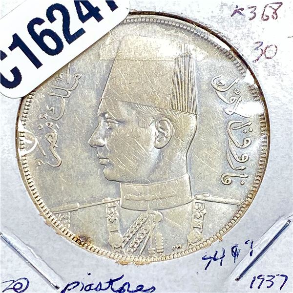 1937 Silver Egypt 20 Piastres AU