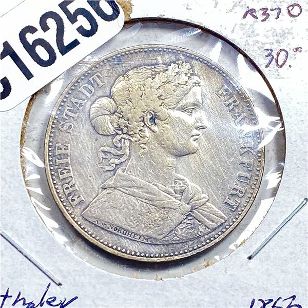 1862 Silver Frankfurt Thaler AU