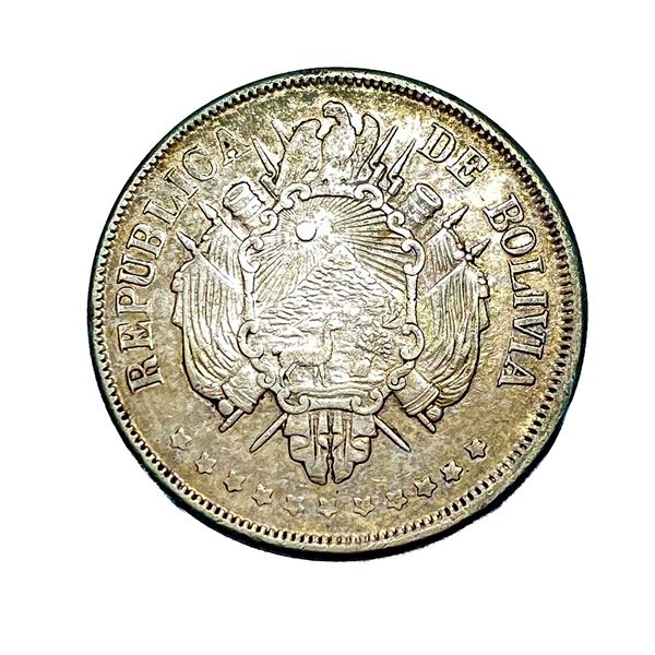 1871 Silver Bolivia 1 Boliviano AU