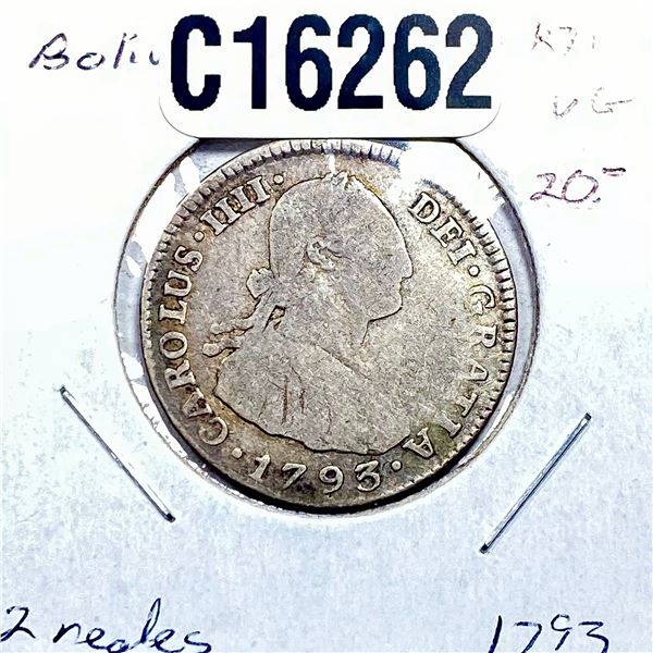 1793 Silver Bolivia 2 Reales VF