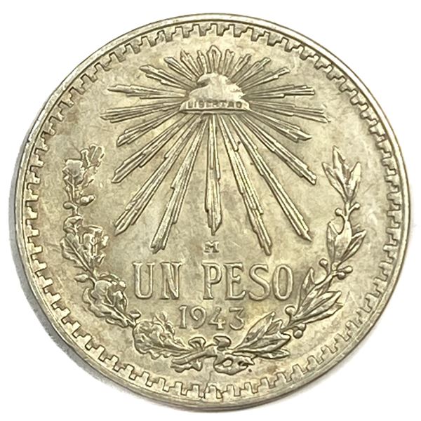 1943-M Silver Mexico 1 Peso AU+
