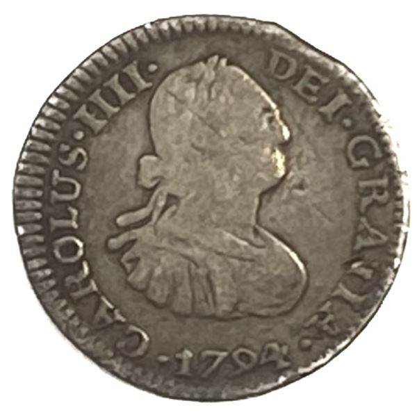 1794 Mo Fm Silver Mexico 1/2 Reales VF