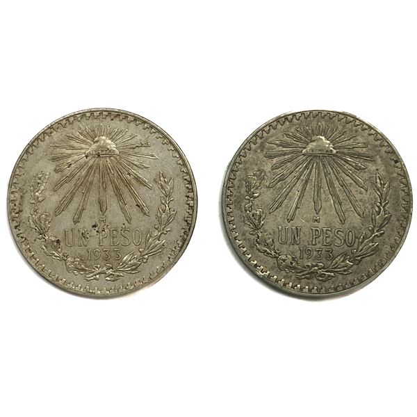 [2] 1933-M Silver Mexico 1 Peso AU