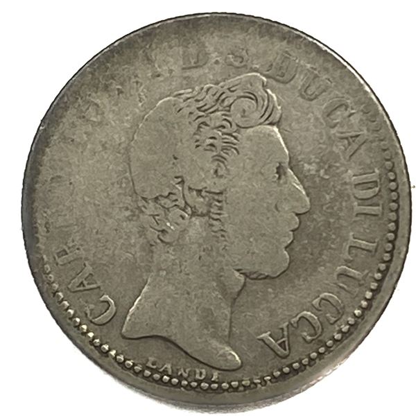1837 Silver Italy Lucca Dinero Fine