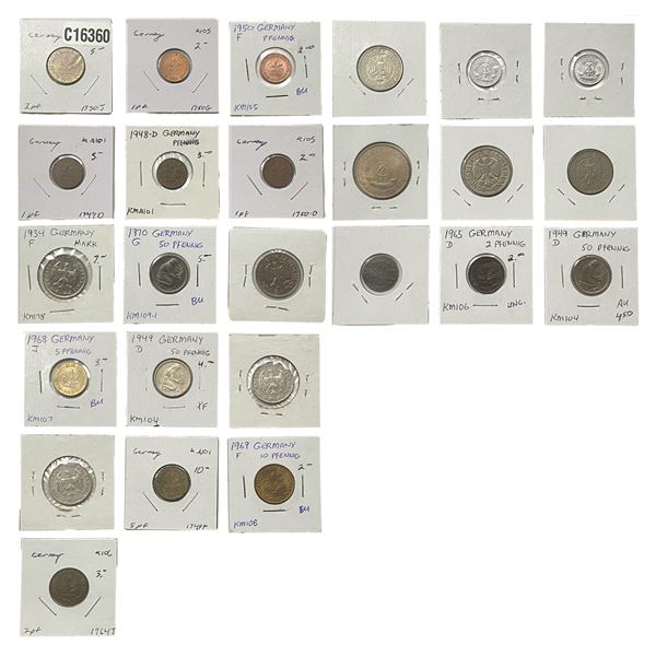 Various Dates Germany Lot of 25 Mixed Type Coins