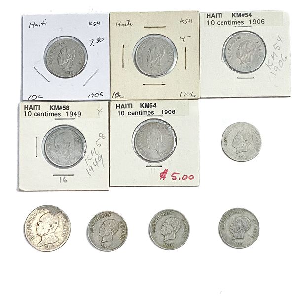 [10 Coins]1906-1907 Haiti Silver 10/20 Centimes
