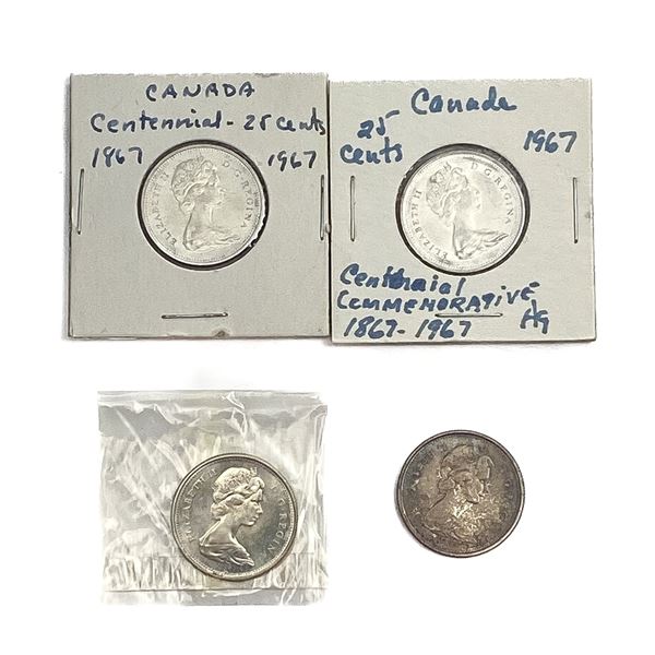 [4 Coins]1967 Canada Silver 25 Cents MS
