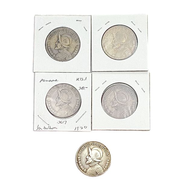[5 Coins]1930-1934 Panama Silver 1/2 Balboa