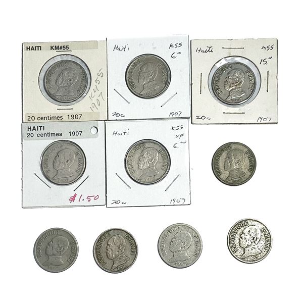 [10 Coins]1907 Haiti Silver 20 Centimes