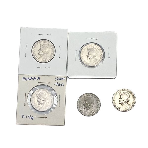 [5 Coins]1966-1986 Panama Silver 1/4 Balboa