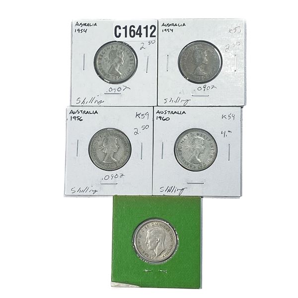 [5 Coins]1943-1956 Australia Silver Shilling