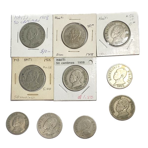 [10 Coins]1907-1908 Haiti Silver 20/50 Centimes