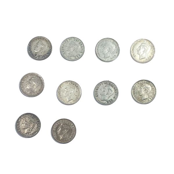 [10 Coins]1951 Canada Silver 25 Cents