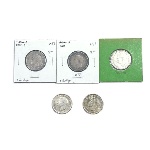 [5 Coins] 1943-1944 Austarilia Silver Shilling