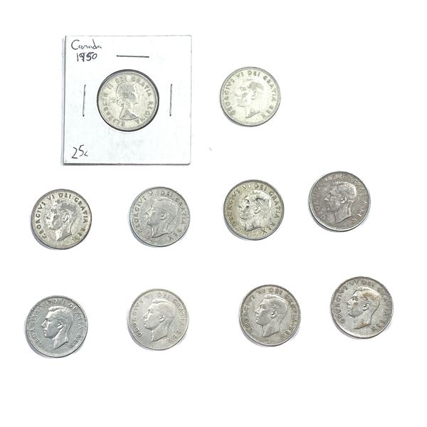 [10 Coins]1949-1951 Canada Silver 25 Cents