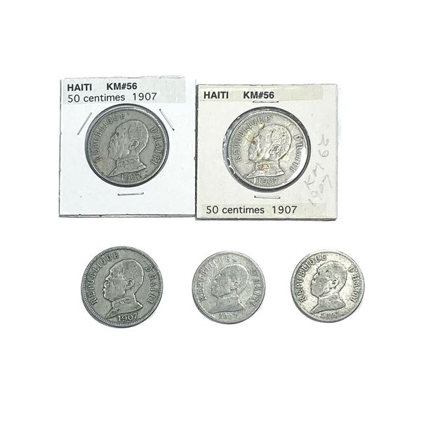[5 Coins]1907 Haiti Silver 20/50 Centimes