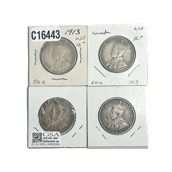 [4 COins] 1913-1916 Canada Silver 50 Cents XF