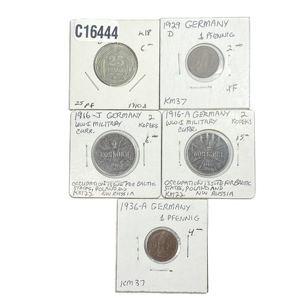 [5 Coins] 1910-1936 Germany Coin Lot