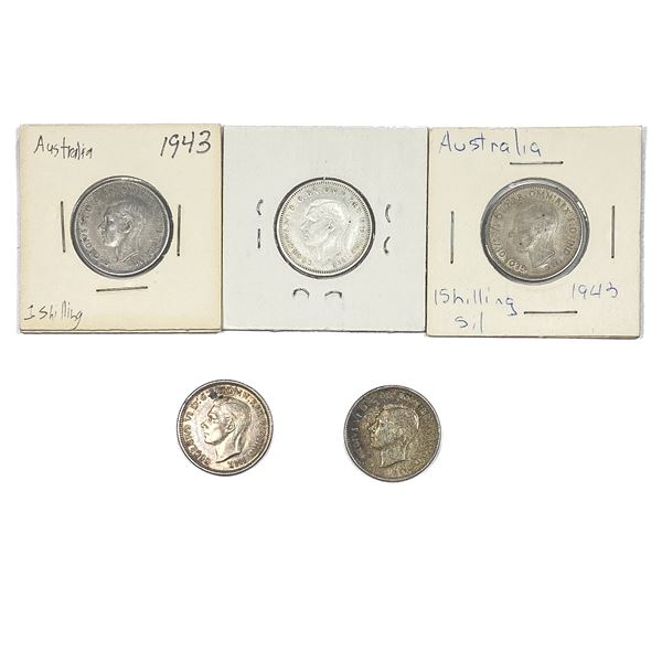 [5 Coins] 1943-1944 Austrailia Silver 1 Shilling