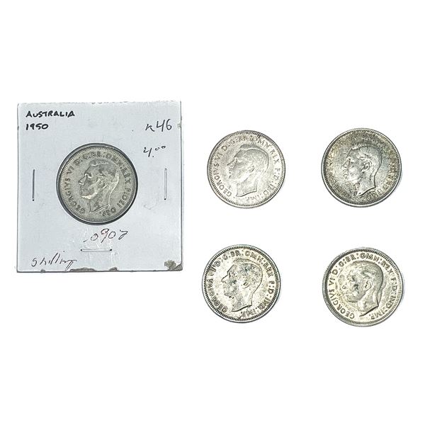 [5 Coins] 1943-1950 Austrailia Silver 1 Shilling