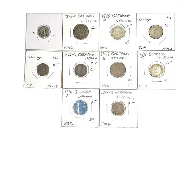 [10 Coins] 1874-1916 German Empire Coin Lot