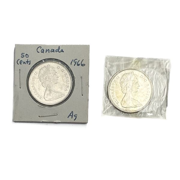 [2 Coins] 1966-1967 Canada Silver 50 Cents HIGH GRADE