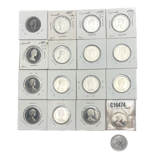 [17 Coins] 1968-2017 Canada Silver 50 Cents MS