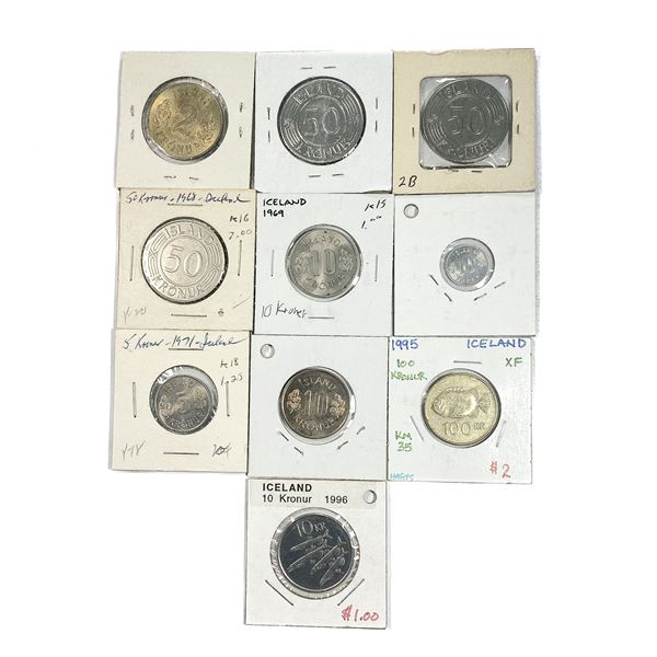 [10 Coins] 1966-1996 Iceland Coin Lot