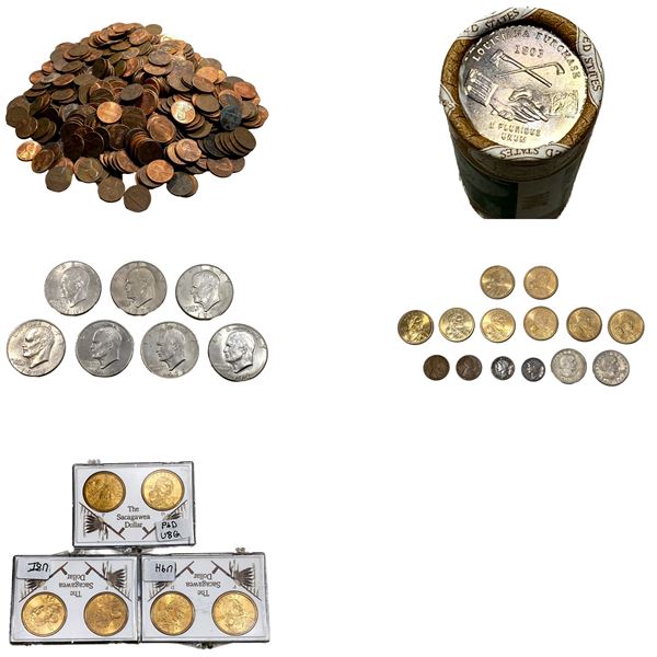 Large Coin Lot- Pennies, Ike Dollars, Etc