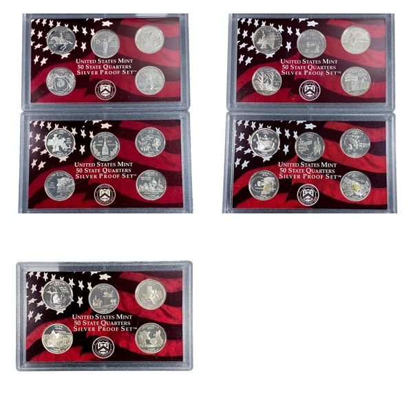 5 Silver Proof Sets 1999-2002 and 2003
