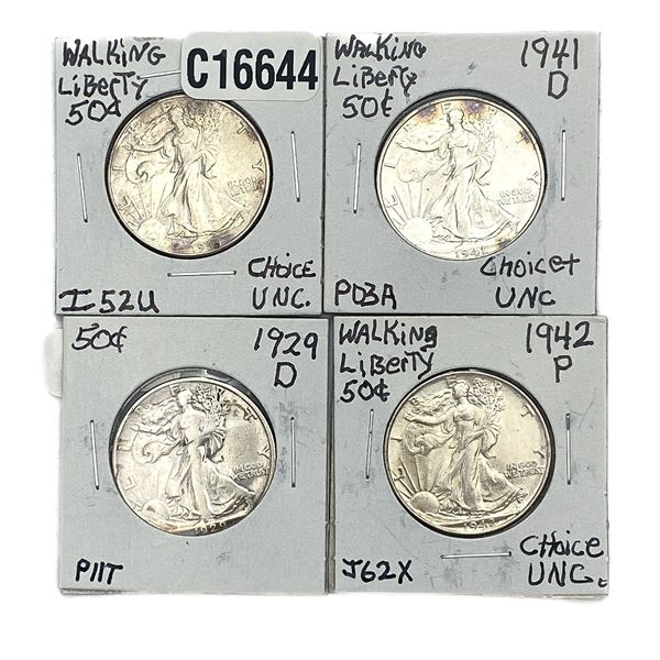 4 Silver Walking Liberty 50c Various Dates