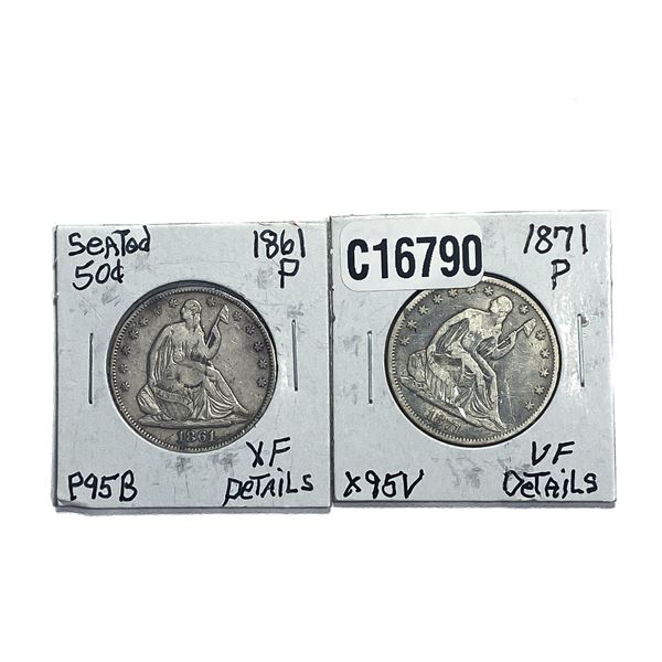 [2 Coins] 1861-1871 Seated Liberty Half Dollar