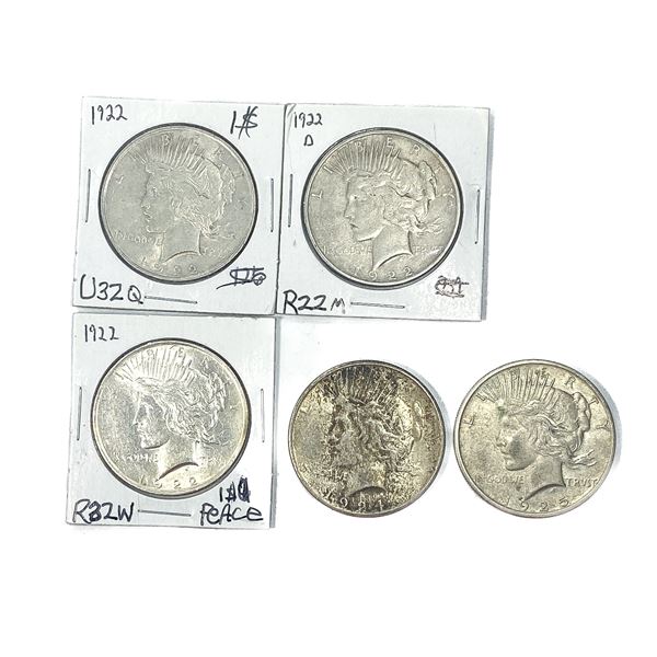 [5 Coins]1922-1925 Silver Peace Dollar