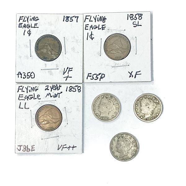 [6 Coins]1857-1912 United States Coin Lot