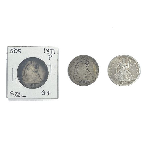 [3 Coins] 1853-1871 Seated Liberty Half Dollar