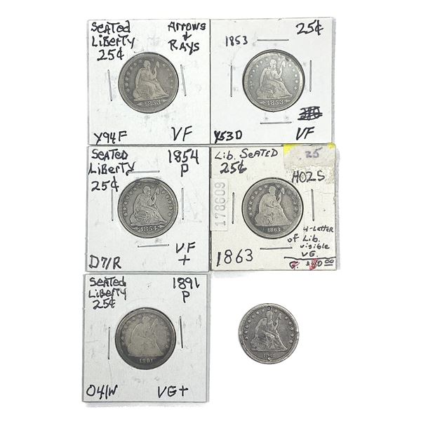 [6 Coins]1853-1891 Seated Liberty Quarter