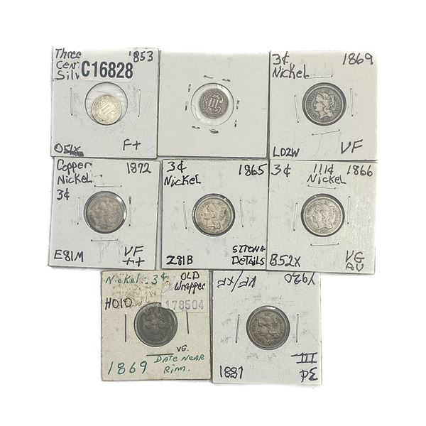 [8 Coins]1853-1881 3 Cent Nickel and Silver Lot