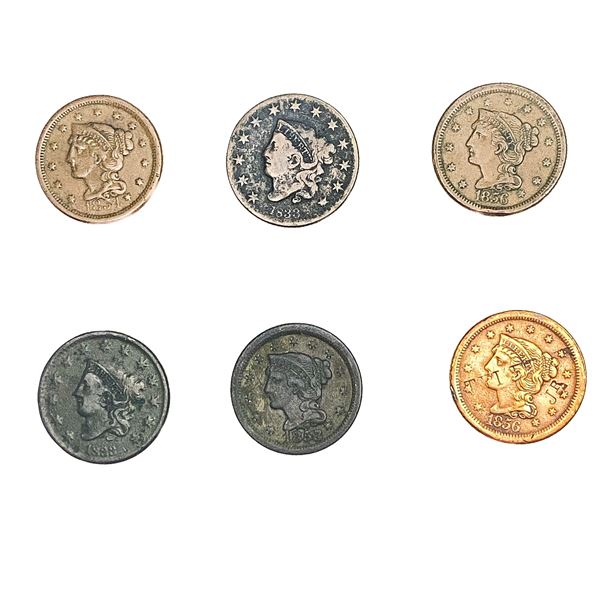 [6 Coins] 1833-1856 United States Large Cent Lot