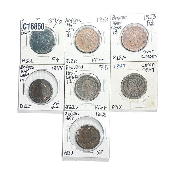 [7 Coins] 1819-1853 United States Large Cent Lot