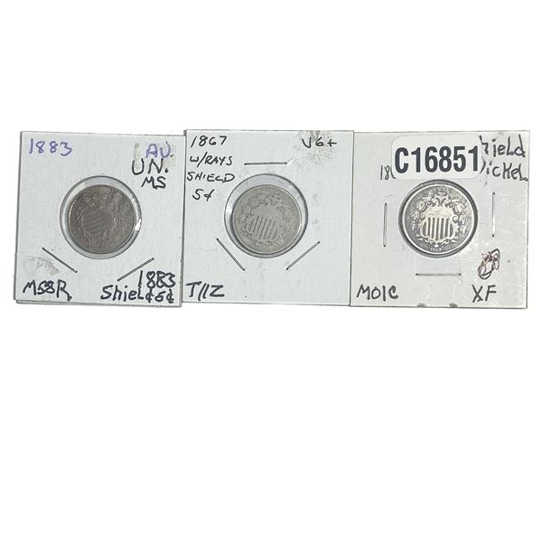 [3 Coins] 1867-1883 Shield Nickel