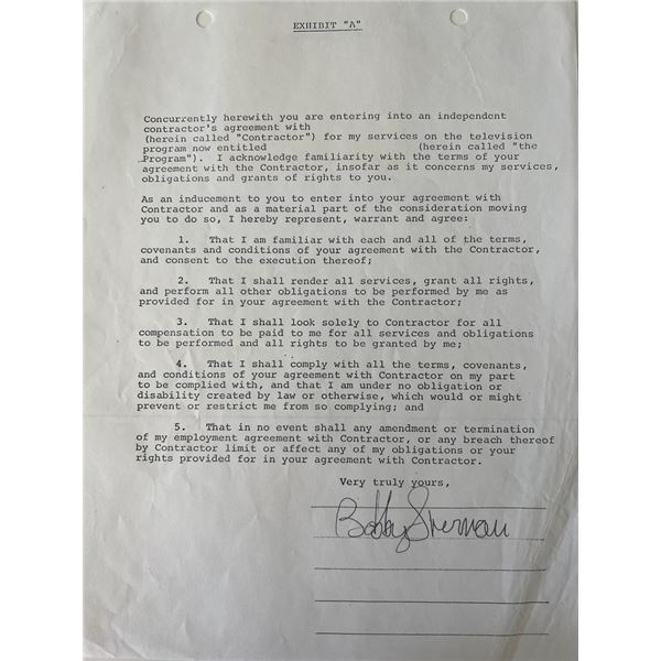 Bobby Sherman signed contract