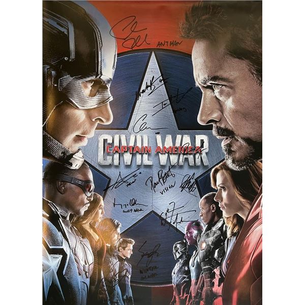 Captain America Civil War cast signed movie poster. GFA Authenticated
