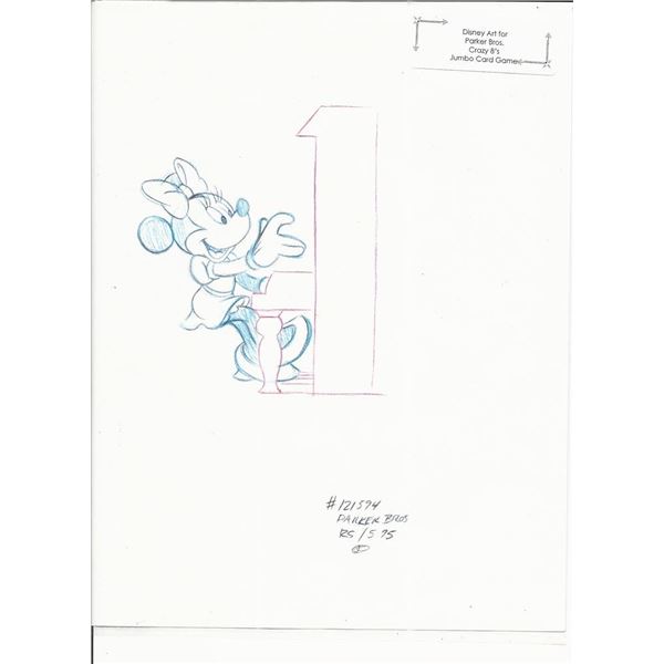 Disney Minnie Mouse original hand drawn art for Parker Bros. Hasbro Crazy 8's card game